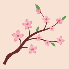A pink cherry blossom branch displays floral beauty against a spring nature background