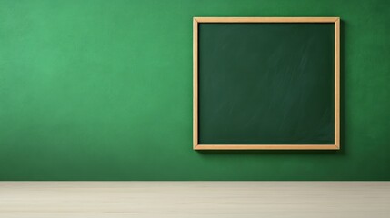 Empty green chalkboard on green wall background for education and announcement