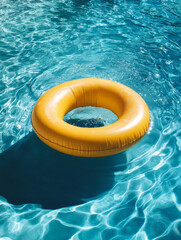 Yellow pool float ring in sunny blue water