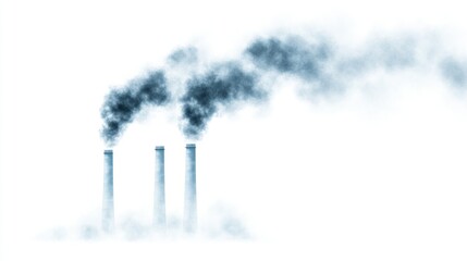 Dark smoke plumes from industrial smokestacks against white background