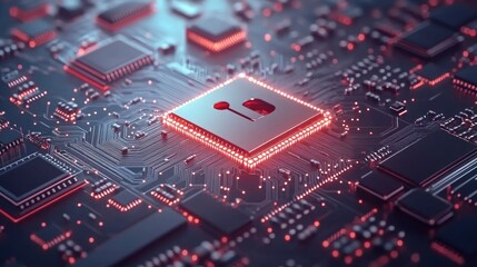 Fototapeta premium Digital keyhole on illuminated circuit board technology security data protection
