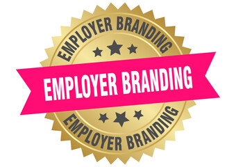 employer branding. employer branding round pink and gold label isolated on transparent background