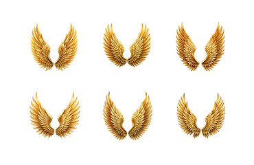 A set of golden wings on transparent background 