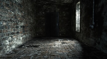 Dark and textured brick wall background in a grungy room setting, brick, wall, dark, texture, background, grunge, room, interior