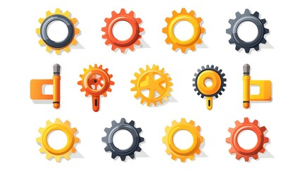 Wrench in Cogwheel Concept: 15 Icons Set for Industrial Design Projects