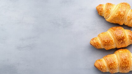 Golden croissants on gray textured background delicious bakery food photography