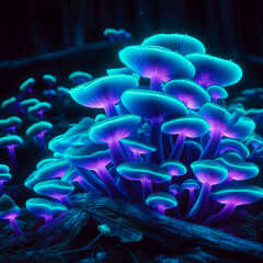 Fototapeta premium Magical Glowing Mushrooms Macro - Fairytale Forest Botanical Fantasy 