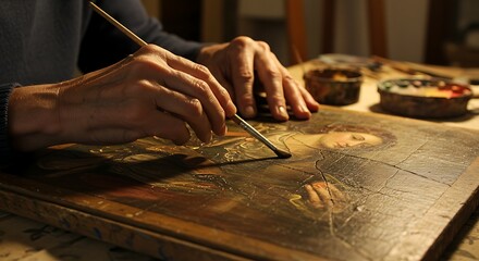 Obraz premium Restoring artwork requires expertise and a steady hand to complete