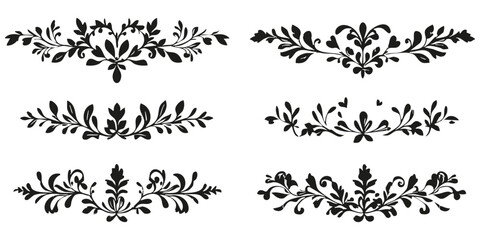Ornamental Floral Divider Silhouette Set. Elegant Decorative Elements For Invitations And Design. Isolated Vector Illustration Collection