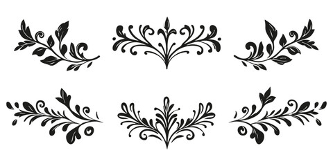 Elegant Floral Ornament Silhouette Set. Decorative Vintage Design Elements For Invitations And Crafts. Isolated Vector Illustration Collection