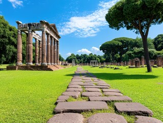 Fototapeta premium Ancient Roman ruins, pathway