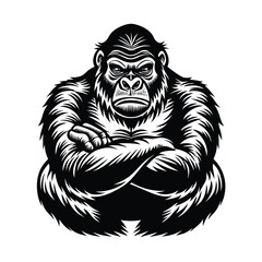 a gorilla sitting arms crossed vector art silhouette