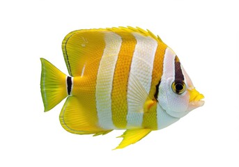 Naklejka premium Copperband butterflyfish swimming isolated on white background