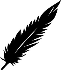 Black feather silhouettes in various shapes and styles, including curved, pointed, rounded, and detailed designs