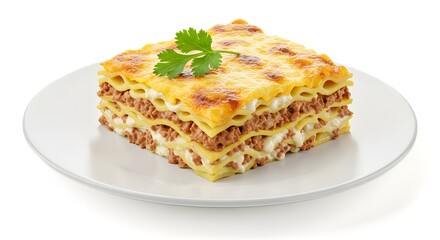 Macaroni bechamel with meat isolated on a white background