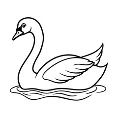 a graceful swan swimming calm line art vector silhouette