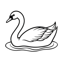 a graceful swan swimming calm line art vector silhouette