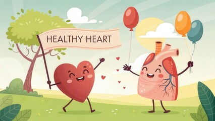 Celebrating health with cute heart and lungs characters after quitting smoking