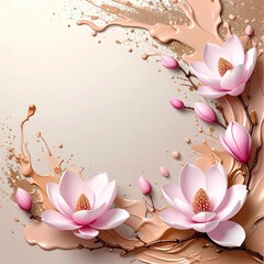 Abstract border frame of flowers painting with spring flowers magnolias background graphic resource