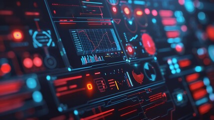 Obraz premium Futuristic graphical user interface with complex data visualization displays