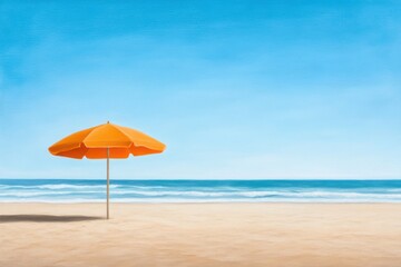 Fototapeta premium Orange umbrella on a sunny beach background