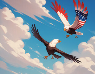 Fototapeta premium Eagle soaring with sky and clouds background