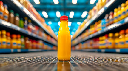 Yellow Juice Bottle on Supermarket Aisle