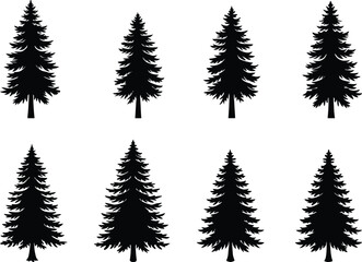 Fototapeta premium Set of pine tree silhouette vector bundle isolated on white background