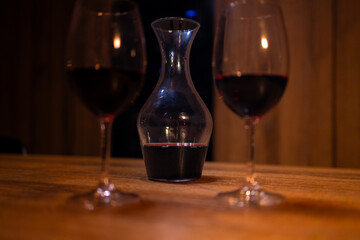 Decanter of red wine