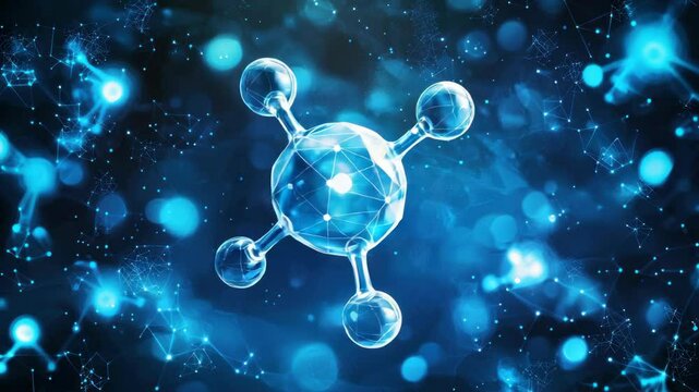 A stunning visualization of a molecular structure in a glowing blue environment.