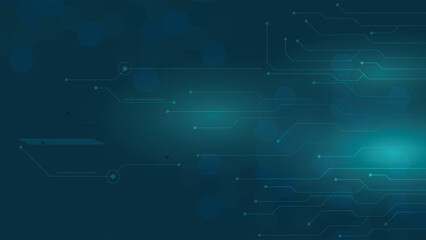 Dark abstract background with glowing lines and hexagonal digital circuit patterns perfect for modern tech themes and digital presentations