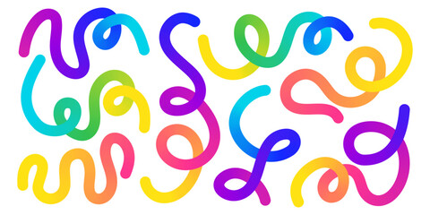 Winding curvy vivid swirls - looping sinuous rainbow lines, undulating shapes gradient abstract decorative pattern. Flowing twisting organic snake like forms colorful wavy liquid texture.