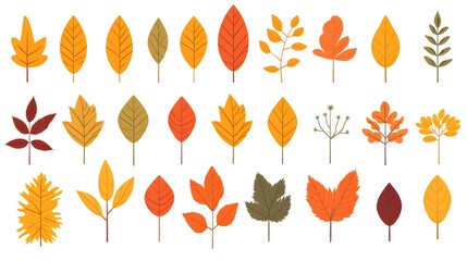 Fototapeta premium Minimal Flat Design Autumn Leaves Illustration Set on White Background