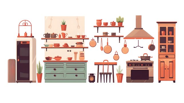 Badstead Household Elements Flat Vector Illustration for Home D�cor and Interior Design Projects