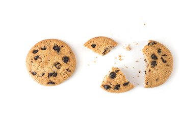 Different stages of eaten cookie isolated on white