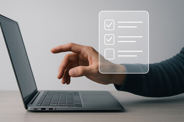 Hand Selecting Digital Checklist on Laptop – Productivity and Task Management Concept


