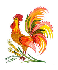 Hand-Painted Folk Art Rooster Illustration