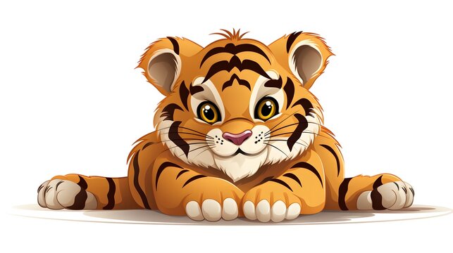 Fierce tiger cartoon character watching you hungrily - Stock Vector Illustration