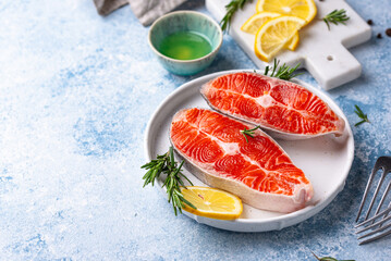 Raw uncooked salmon with rosemary