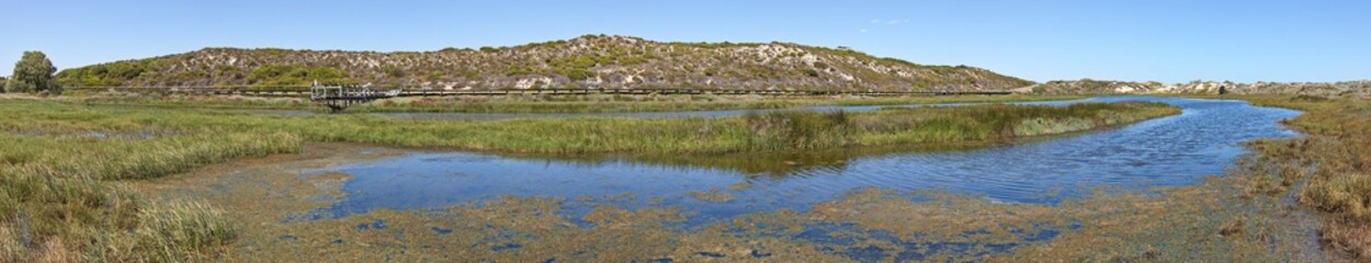 Board walk in Irwin River Estuary at Dongara, Western Australia, Australia
