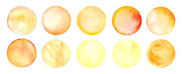 Set of watercolor orange round spots. Summer watercolor design element.