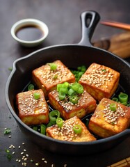 Gebratener Tofu mit Sesam und Sojasauce