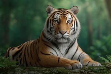 Obraz premium Majestic Tiger: A Serene Portrait in Lush Forest