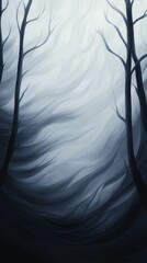 Obraz premium Abstract art: dark trees, misty, swirling background.