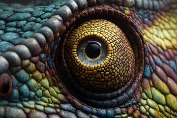 Fototapeta premium Close-up view of a chameleon's eye and skin texture.