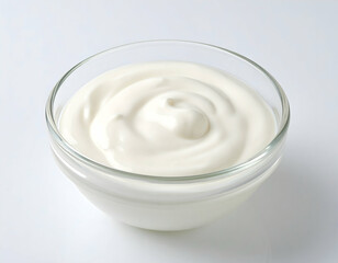 Yogurt in glass containers with creamy textures on a clean white background