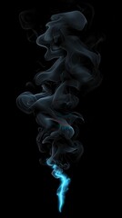 Dark smoke plume, glowing blue spark.