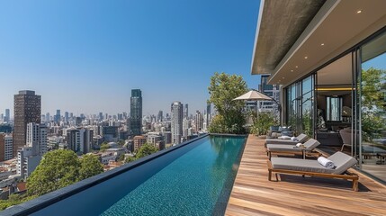 Fototapeta premium Rooftop infinity pool with city views (3)