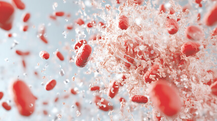 Mast cell degranulation occurs when histamine vesicles burst, releasing substances into surrounding area, creating dynamic and visually striking scene of cellular activity