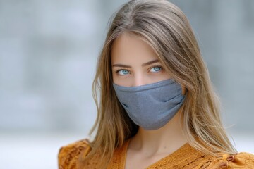 Woman with Gray Face Mask: Serene Portrait